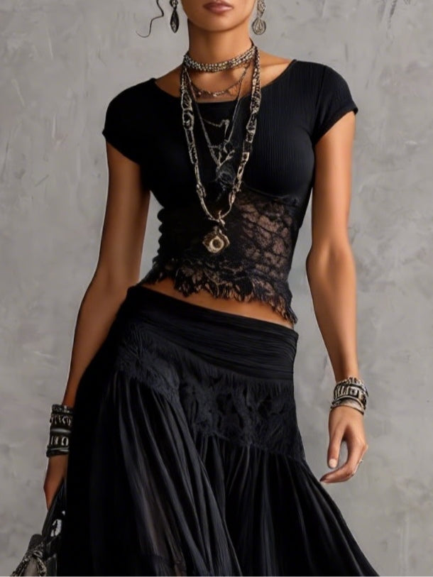 Cloe | Top Negro y Conjunto de Falda