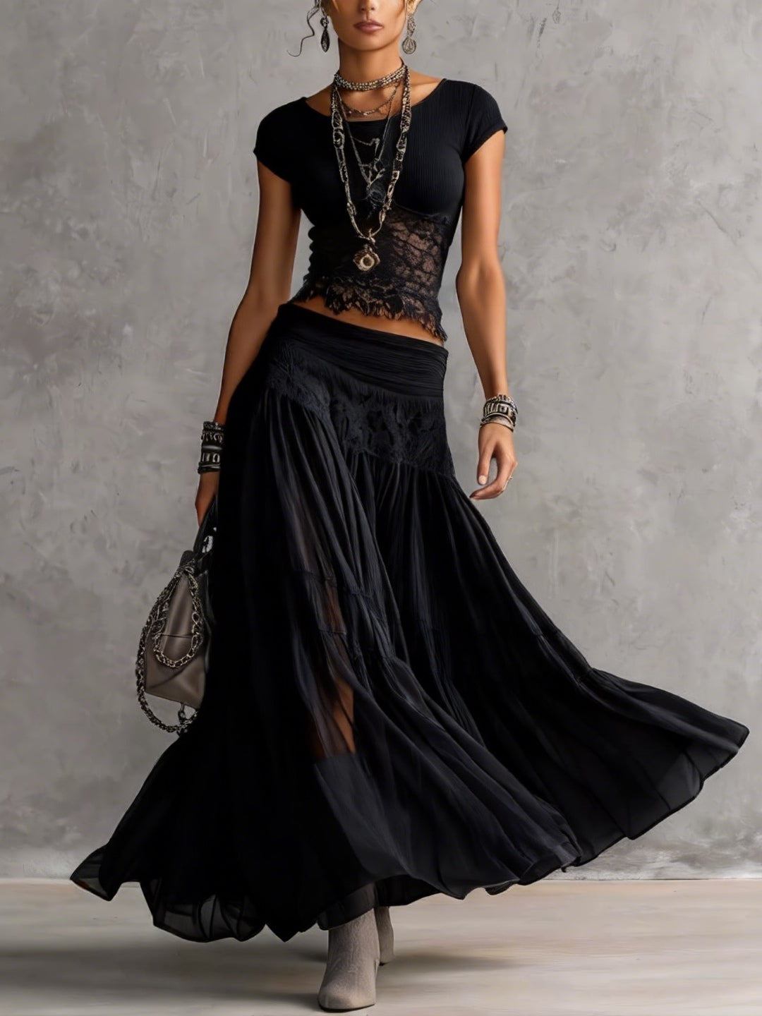 Cloe | Top Negro y Conjunto de Falda